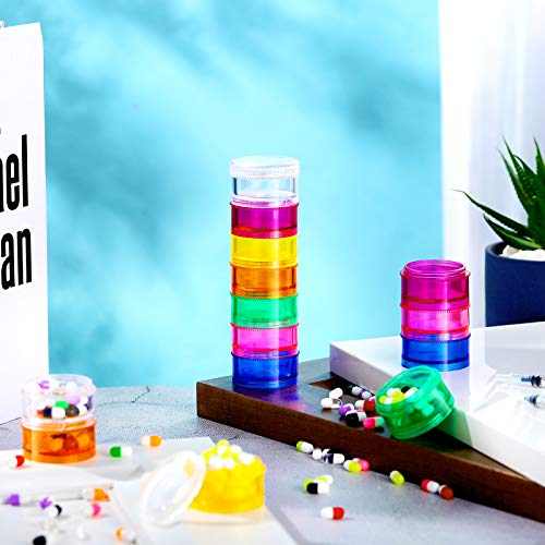 7 Days Stackable Pill Organizers 7 Compartments Round Pill Boxes Tower Weekly Vitamin Individual Storage Containers Travel Cases with Lids for Medications