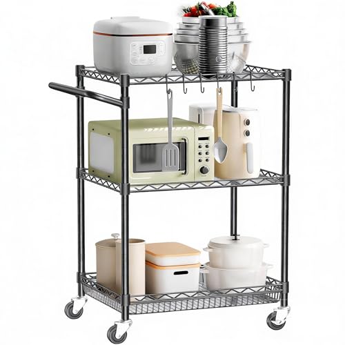 Metal Rolling Utility Cart with Wheels Commercial Grade Kitchen Trolley