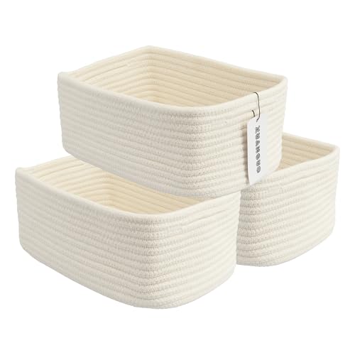 Small Woven Storage Baskets Decorative Rope Bins for Organizing Shelves