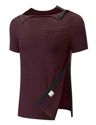 Men's Post Shoulder Surgery Recovery Shirts Full Tear Away Short Sleeve Snap Chemo Port Access Shirt