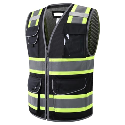 9 Pockets Class 2 High Visibility Zipper Front Safety Vest With Reflective Strips Meets ANSI