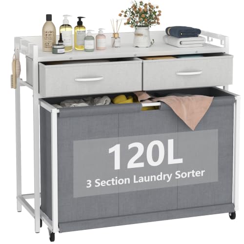 Laundry Hamper Laundry Basket with 3 Section Pull