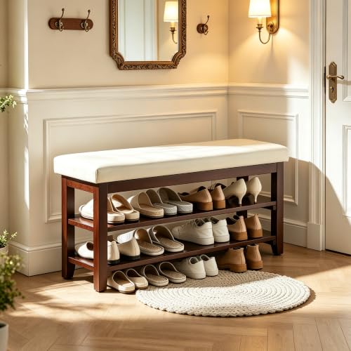 40" Shoe Bench with Leather Cushion