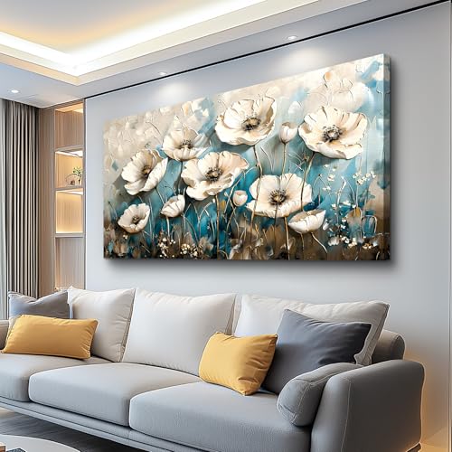 Canvas Wall Art Painting For Living Room Wall Decor White Flowers Picture Wall Decoration Artwork For Dining Room Bedroom Bathroom Kitchen Room Wall Print Painting For Home Decor 20x40 In