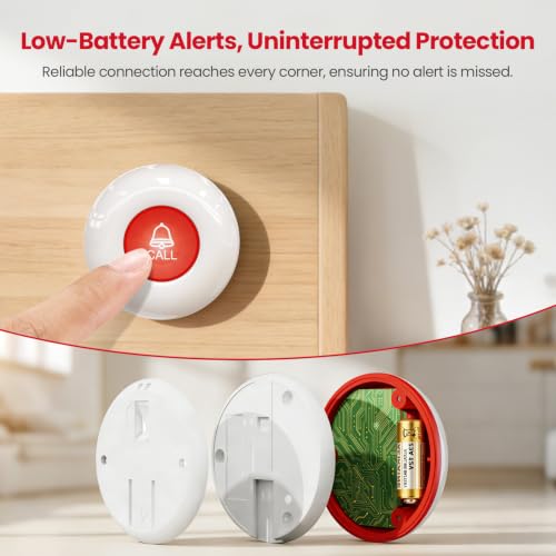 Wireless Caregiver Pager Call Button for Hard of Hearing Waterproof 500+ FT Nurse Alert System Elderly Monitoring Patient