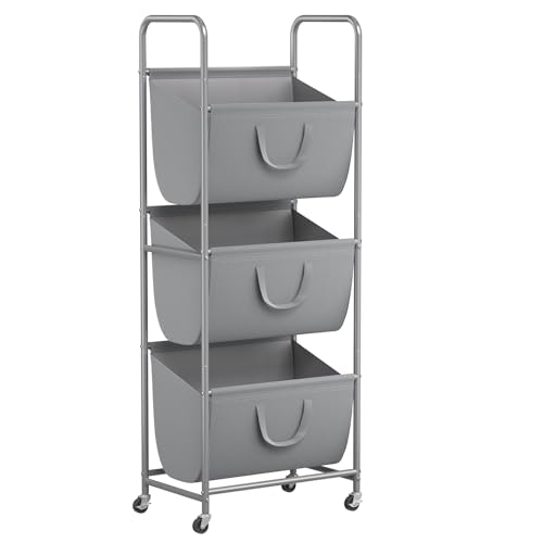 3 Tier Vertical Rolling Laundry Hamper with Wheels & Removable Bags