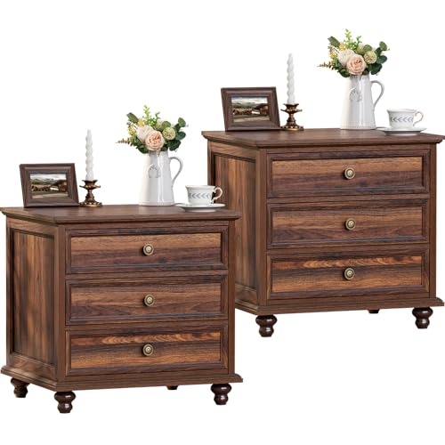 Wide Wood Farmhouse Night Stand with Drawers