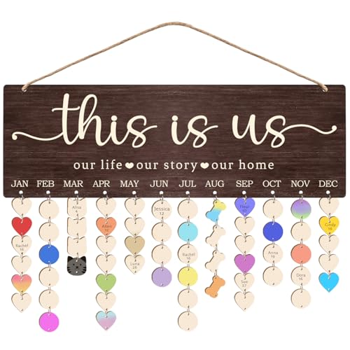 Family Birthday Calendar Board Wall Hanging with Tags