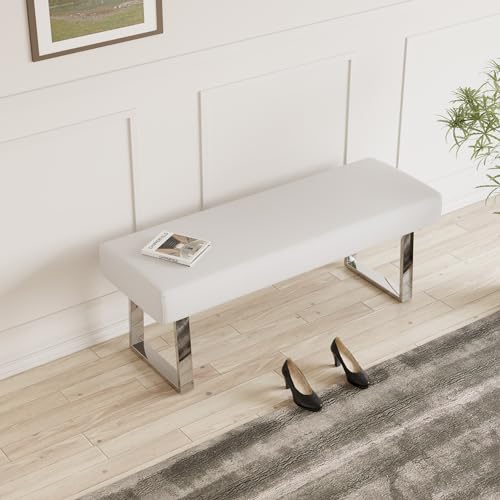 45.3" Upholstered PU Leather Bedroom Bench Footstool with Metal Legs