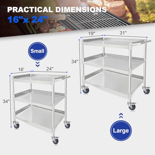 3 Shelf Stainless Steel Rolling Utility Cart