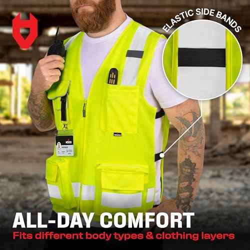 Reflective Safety Vest Men Women ANSI Class 2 Hi Vis Vest Neon Yellow with Pockets Reinforced Stitching Durable