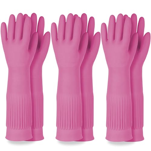 Mamison 2 Pairs Reusable Waterproof Household Dishwashing Cleaning Rubber Gloves