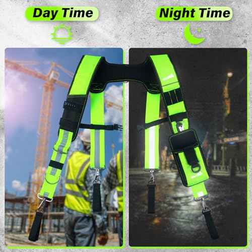 Tool Belt Suspenders Construction Bag Suspenders Padded Work Belt Hi Vis Suspenders for Carpenter