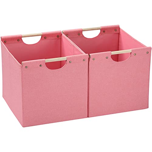 Large Collapsible Storage Bins with Wooden Handles