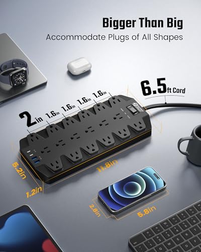 18 Outlet Surge Protector Power Strip with 2 USB C and 2USB A