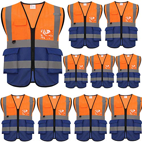 High Visibility Reflective Mesh Safety Vest with Pockets 10 Pack Bulk