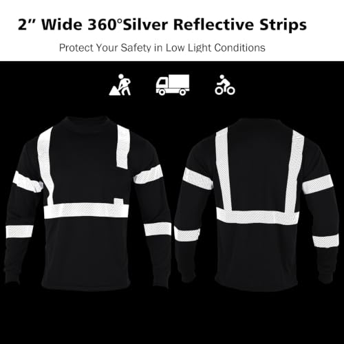 Safety Reflective High Visibility Long Sleeve Shirts Class 3 Hi Vis Construction Work T Shirts for Men