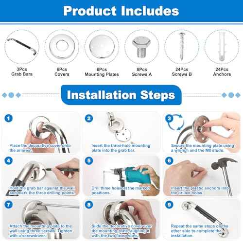 3 Pack Grab Bars for Bathtubs and Showers