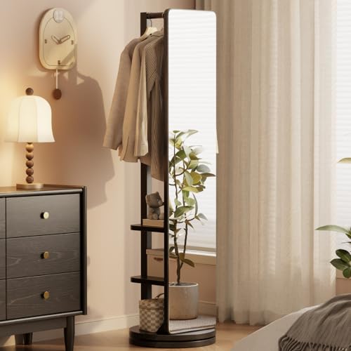 Full Length Mirror Coat Rack Solid Wood Floor Mirror 66"x12" Full Length Mirror with Stand Long Mirrors for Bedroom