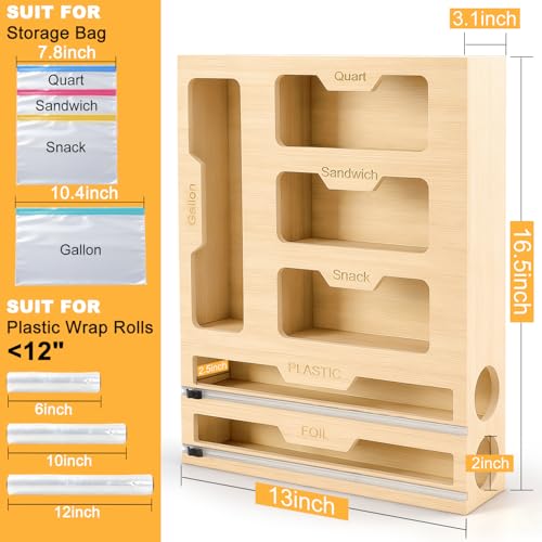 Magnetic Storage Bag Organizer 6 In 1 Food Bag Organizer for Drawer Food Storage Bags Organizers Foil and Plastic Wrap Organizers with Cutter