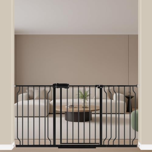 Extra Wide Pressure Mount Baby Gate Auto Close Metal Child Dog Pet Safety Gates with Walk Through for Stairs