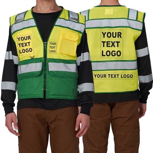 High Vis Reflective Safety Vest for Men Women Zipper Ipad Pockets Mesh Construction Apparel Neon Vest for Work