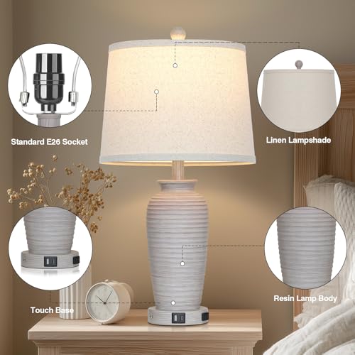 25" Farmhouse Jar Table Lamps Set og 2 Retro Farmhouse Rustic Bedside Lamp
