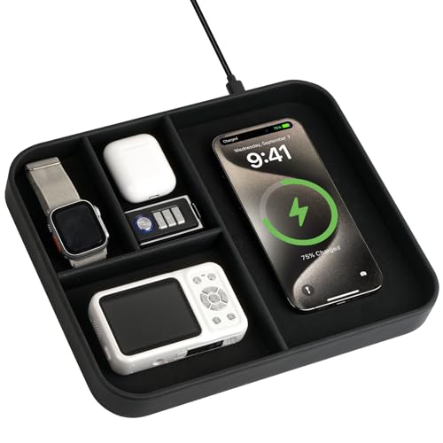 Faux Leather Valet Tray With Built in 2 In 1 Wireless Charging Compitable With iPhone