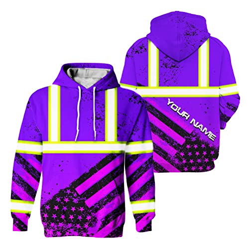 US Flag High Visibility Hoodie for Men Reflective Hoodie Safety Workwear for Worker Runner Patriotic ACC02