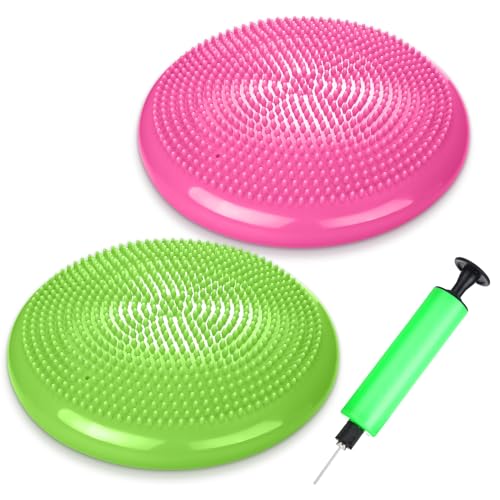 2 Pcs Wiggle Seat Inflated Wobble Cushion Flexible Balance Disc with Air Pump for Core Stability Strengthening Improving Posture Physical Exercise