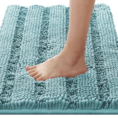 Bathroom Rugs Bath Mats Sets Super Absorbent Chenille Striped Bath Mats Non Skid Machine Wash Dry Rugs for Bathroom Floor Set of 2