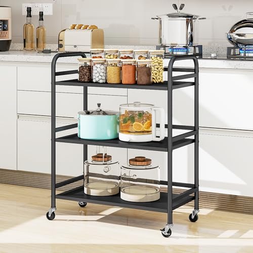 3 Tier Rolling Cart with Lockable Wheels Sturdy Construction