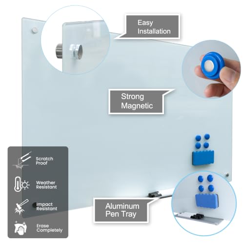 Magnetic Glass Whiteboard Premium Tempered Dry Erase Whiteboard Wall Mounted Rimless Whiteboard Bulletin Board