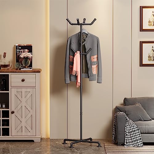 Industrial Coat Rack Metal Coat Hanger Freestanding Coat Tree with 6 Hooks