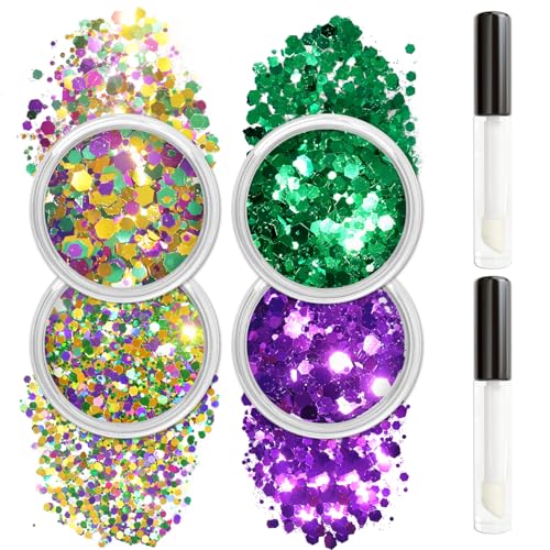 Body Glitter Mixed Chunky White Mermaid Shimmer Eye Glitter Face Makeup Hair Cosmetics Eyeshadow Sequins with Adhesive Glue for Girls Parties Rave Festivals