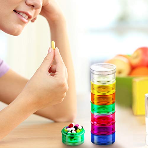 7 Days Stackable Pill Organizers 7 Compartments Round Pill Boxes Tower Weekly Vitamin Individual Storage Containers Travel Cases with Lids for Medications