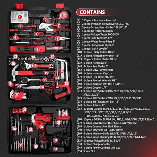 276 Piece Tool Set Kit with 12V Cordless Power Drill