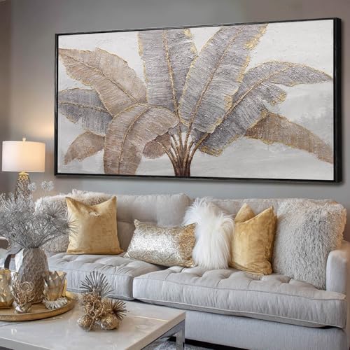 Large Canvas Wall Art for Living Room Leaf Wall Decor Figure Prints Pictures Green And Gold Arts White Hand Drawn Paintings for Bedroom Dining Room Gallery