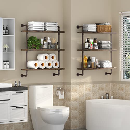 3 Tier Industrial Pipe Shelf Rustic Wood Floating Shelves