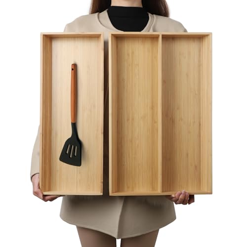 Bamboo Drawer Organizer for Kitchen Utensils