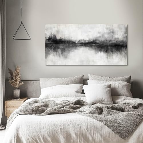 White Canvas Wall Art Extra Large Wall Decor Framed Abstract Poster Pictures Black Flowers Arts Blue Artwork for Hotel Gallery