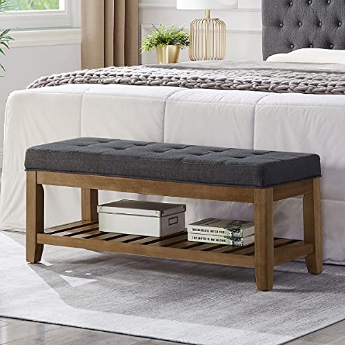 Large Rectangular Upholstered Tufted Linen Ottoman Bench