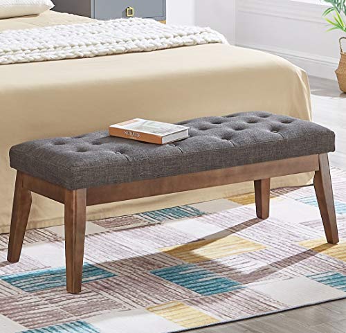 Velvet Upholstered Buttons Tufted Entryway Bench with Solid Wood Leg