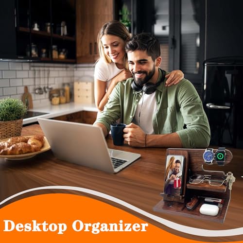Birthday Gifts for Men Gift for Dad from Daughter Son Nightstand Organizer for Men Wood Phone Docking Station