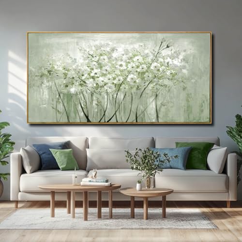 Large Green Flower Black and White Abstract Cow Canvas Wall Art Modern Botanical Animal Painting with Gold Textured Details Decorative Artwork for Living Room Bedroom Office Kitchen