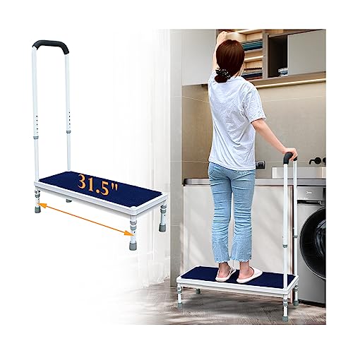 Bed Steps for High Beds for Adults Step Stool with Handle for Elderly Bedside Cane Handicap Safety Assist Wide Platform Medical Adjustable Stepping Stool for Bathtub
