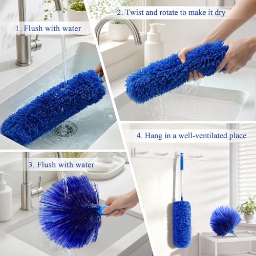 Microfiber Feather Duster Extendable Cobweb Duster with 100 inches Extra Long Pole