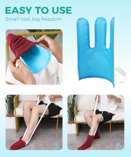 Sock Aids for Putting On Socks with Shoe Horn and Button Hook