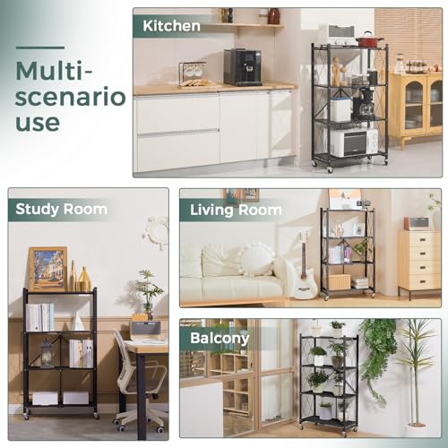 4 Tier Foldable Storage Shelves with Wheels