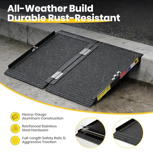 Folding Handicap Wheelchair Ramp with Support Legs for Doorways